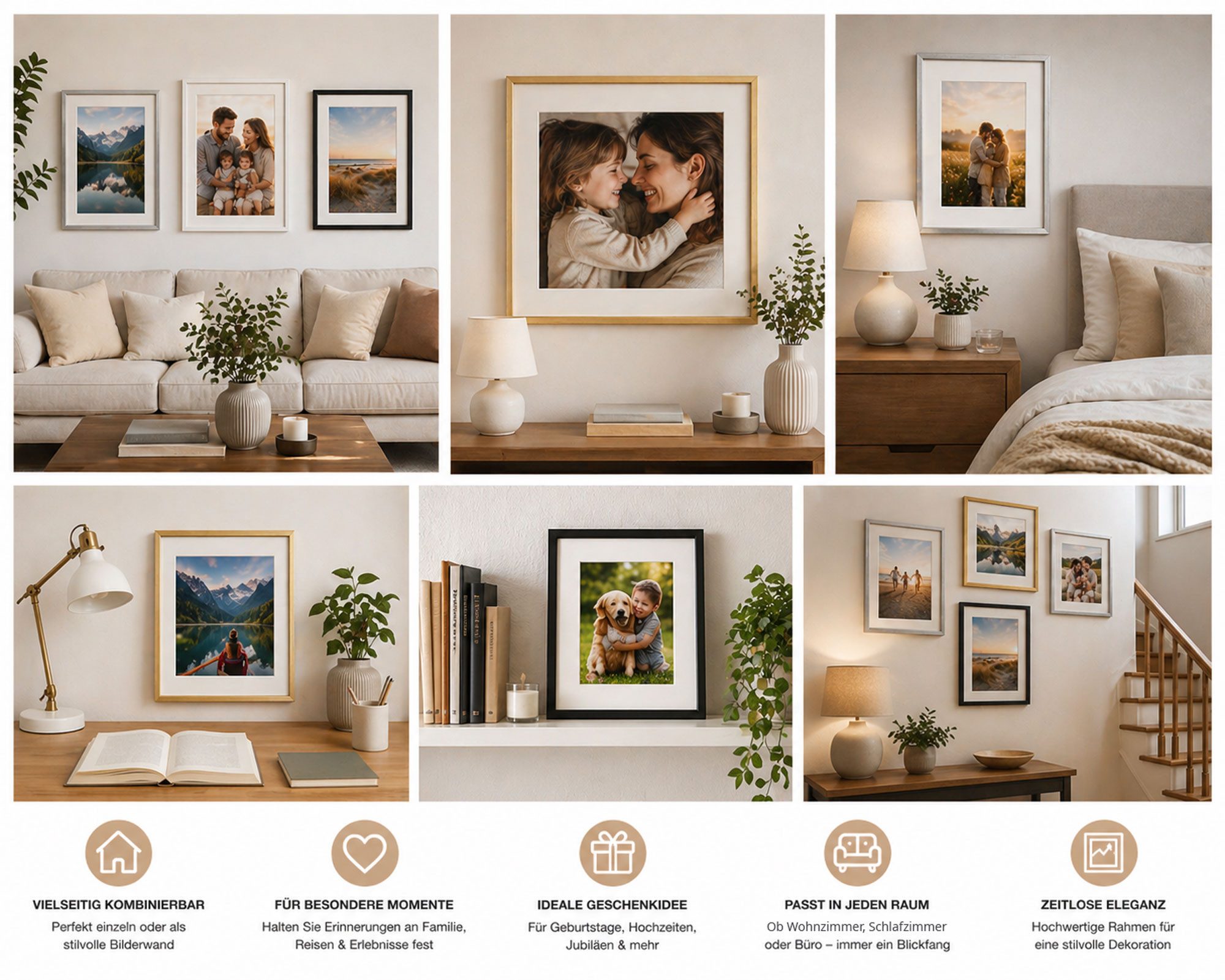 IDEAL TREND Bilderrahmen 3D Objektrahmen Holz Bilderrahmen quadratisch Wanddeko Collage Poster, für 1 Bilder (1 St), Natürliche Holzmaserung sichtbar, leichte Farbabweichungen möglich