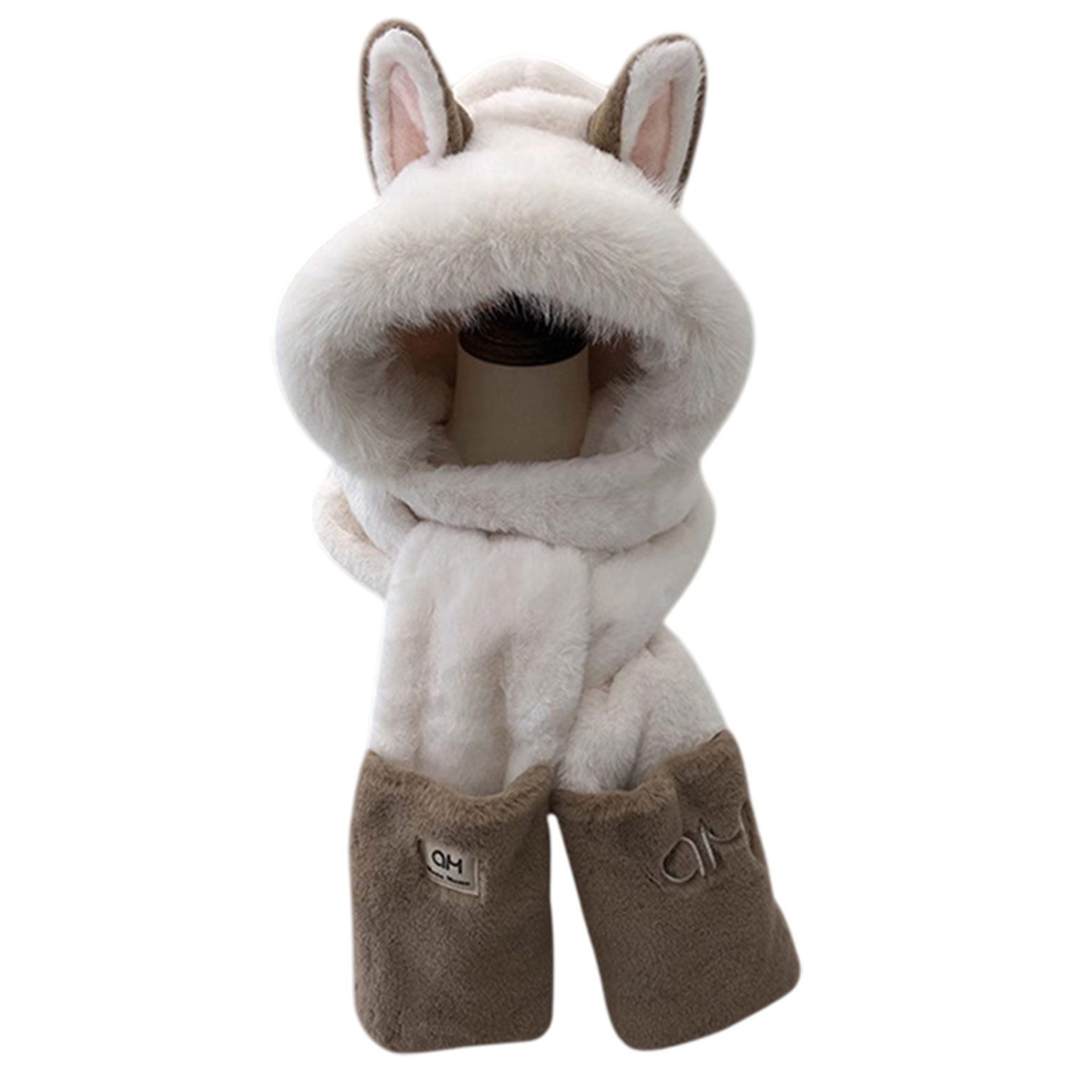 Refttenw Fellimitatmützen Mütze, Schal, Handschuhe 3-in-1-Design, warme Mütze, Plüschmütze