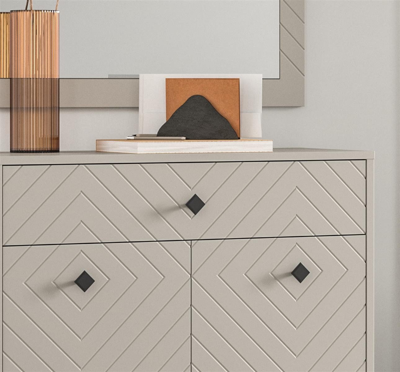 möbelvita Sitzbank Memo Sitzbank B/H/T 60x50x35 in sandbeige matt, Front mit gefrästen Ornamenten