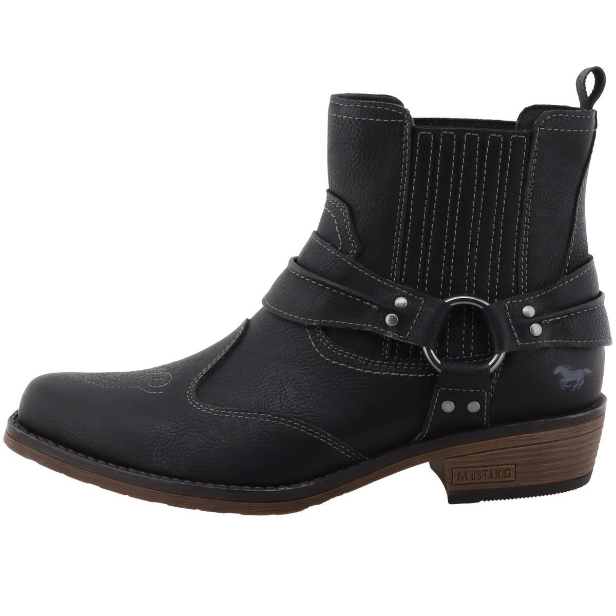 Mustang Shoes 36M0031001-black Stiefelette Western/Biker-Boot mit markantem Stiefelband