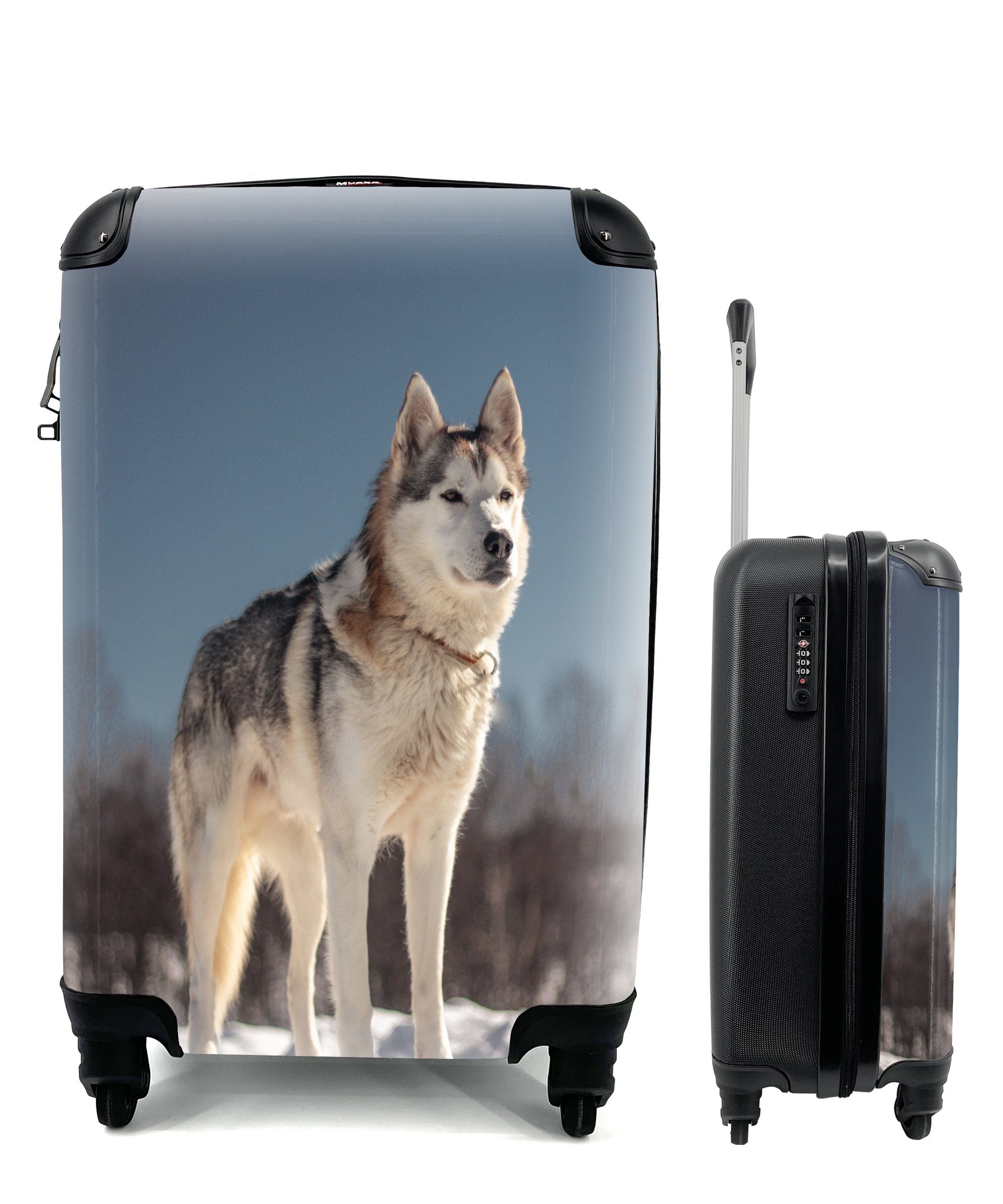 MuchoWow Reisekoffer Ferien, Reisetasche Husky für 4 Schnee, Handgepäckkoffer im Rollen, Handgepäck mit Trolley, rollen,