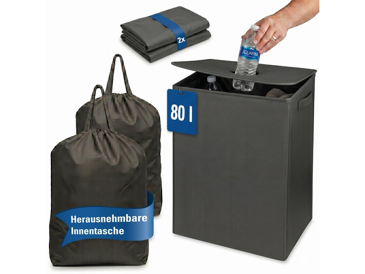 Lefeld Flaschensammler 80L Pfandflaschen Sammelbehälter, 2 herausnehmbare, waschbare Innentaschen