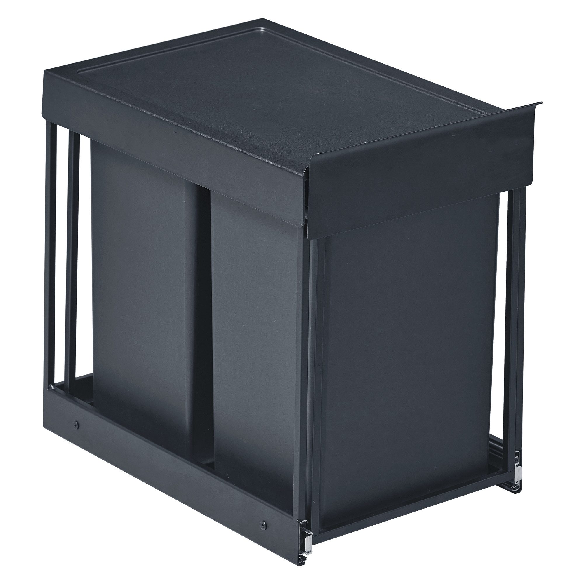 SONGMICS Mülleimer Mülltrennsystem für Unterschrank, Abfalleimer 2 Fächer, ausziehbar, Stahlrahmen, ABS-Deckel, 2 x 15 L – Bild 2 von 5