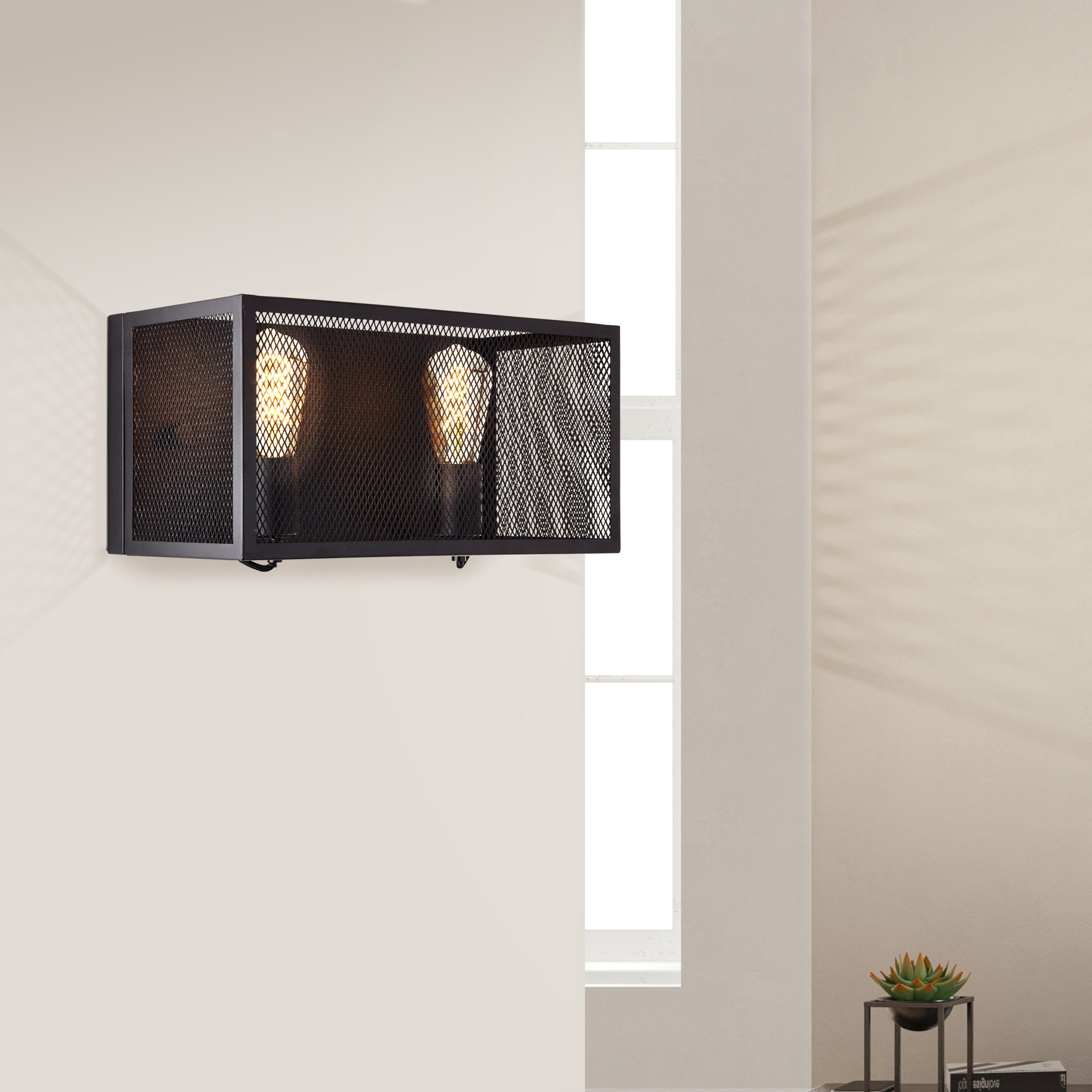 Lightbox Wandleuchte, ohne Leuchtmittel, Wandlampe, 20 x 40 x 20 cm, 2 x E27, max. 40 W, Metall, schwarz korund