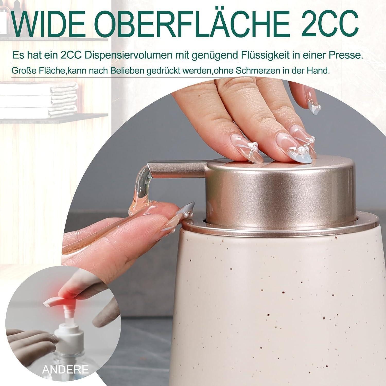 LuxusKollektion Seifenspender Keramik Seifenspender Beige 350ml Nachfüllbar