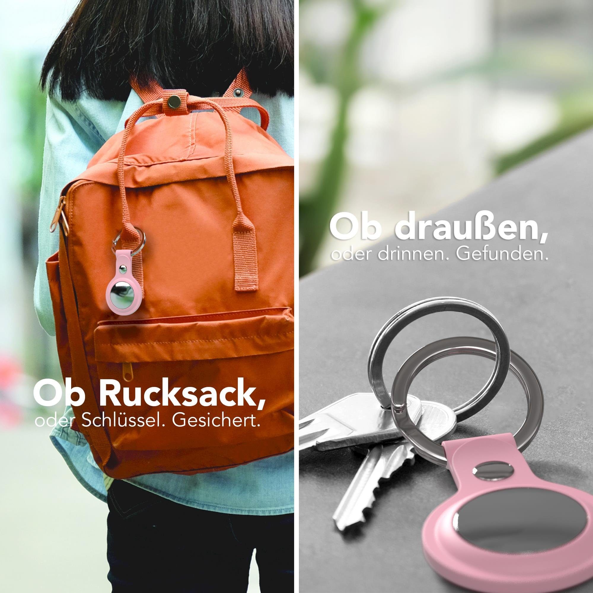 Hülle Schlüsselanhänger kompatibel Silikon CASE Apple Ring Anhänger aus EAZY AirTag, Rosa Tasche mit Airtags Schlüsselring Kratzfeste