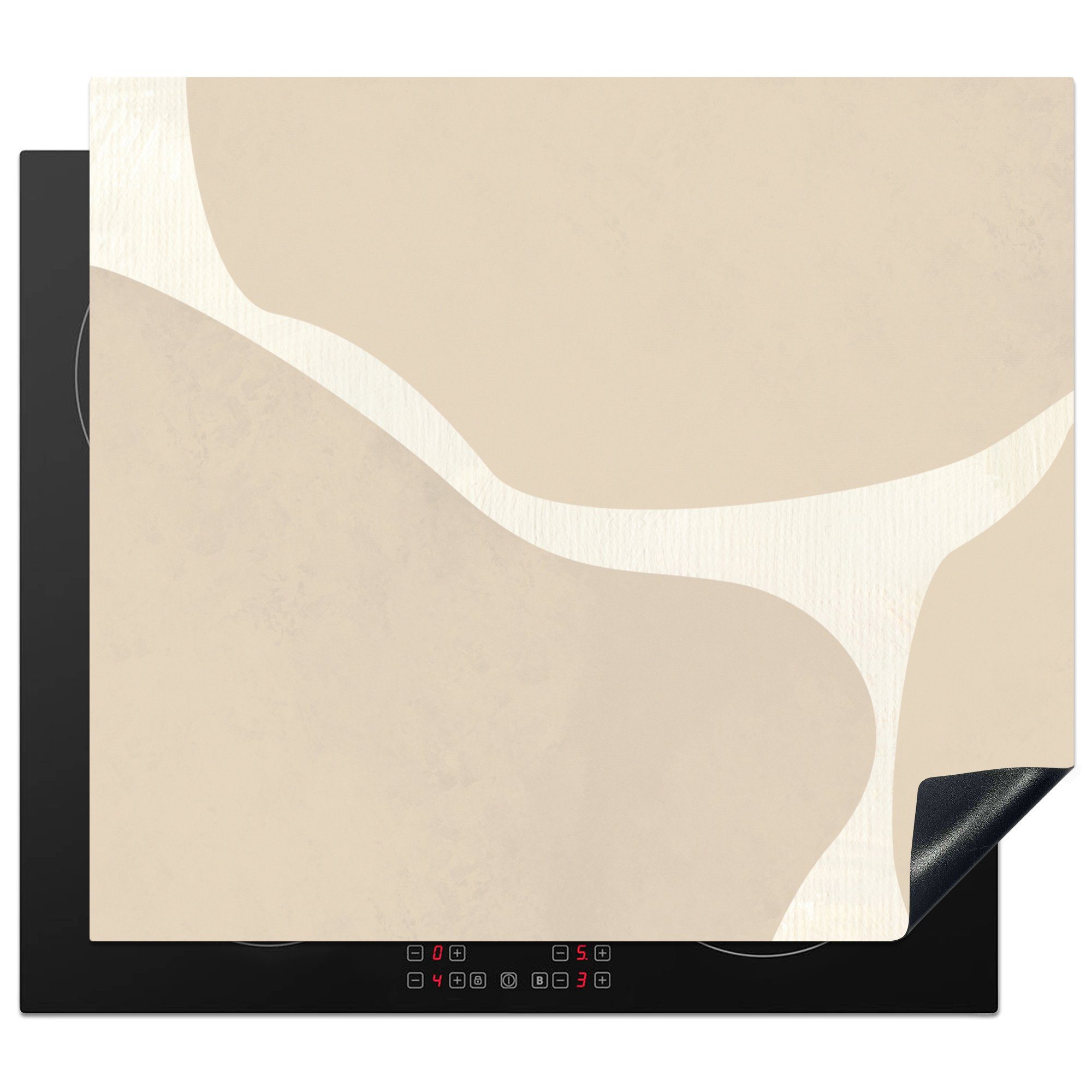 MuchoWow Herdblende-/Abdeckplatte Abstrakt - Beige - Moderne Kunst, Vinyl, (1 tlg), 60x52 cm, Mobile Arbeitsfläche nutzbar, Ceranfeldabdeckung