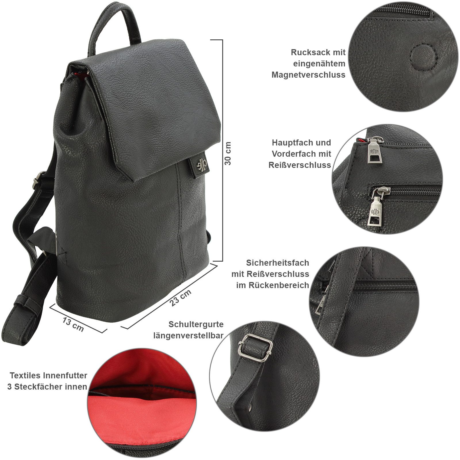 J JONES JENNIFER JONES Daypack Kleiner Damen Cityrucksack Modischer Freizeit-Rucksack gepolstert, mit Tabletfach