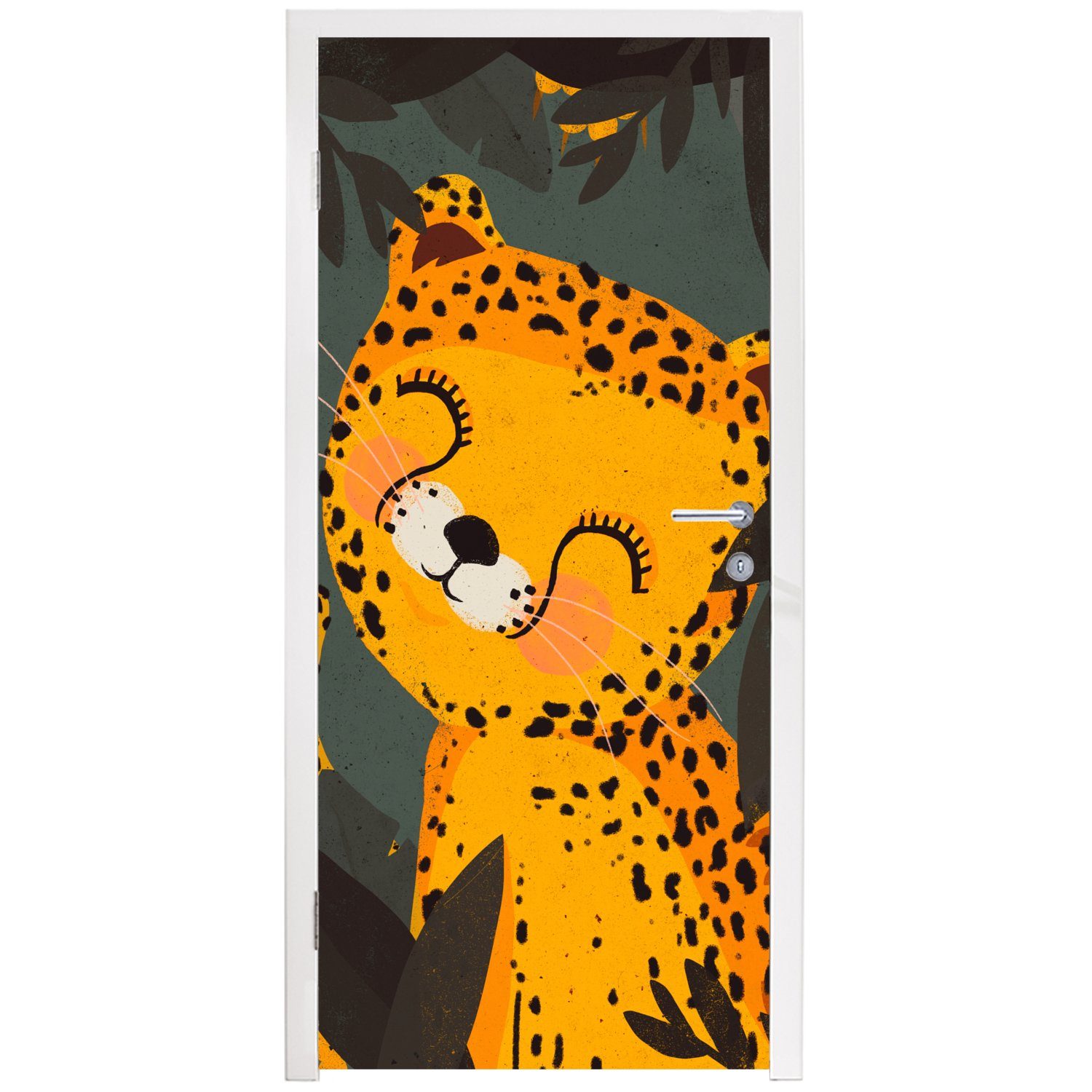 MuchoWow Türtapete Gepard - Tiere für bedruckt, St), Tür, 75x205 (1 Türaufkleber, cm Matt, Kinder, - Fototapete Dschungel 