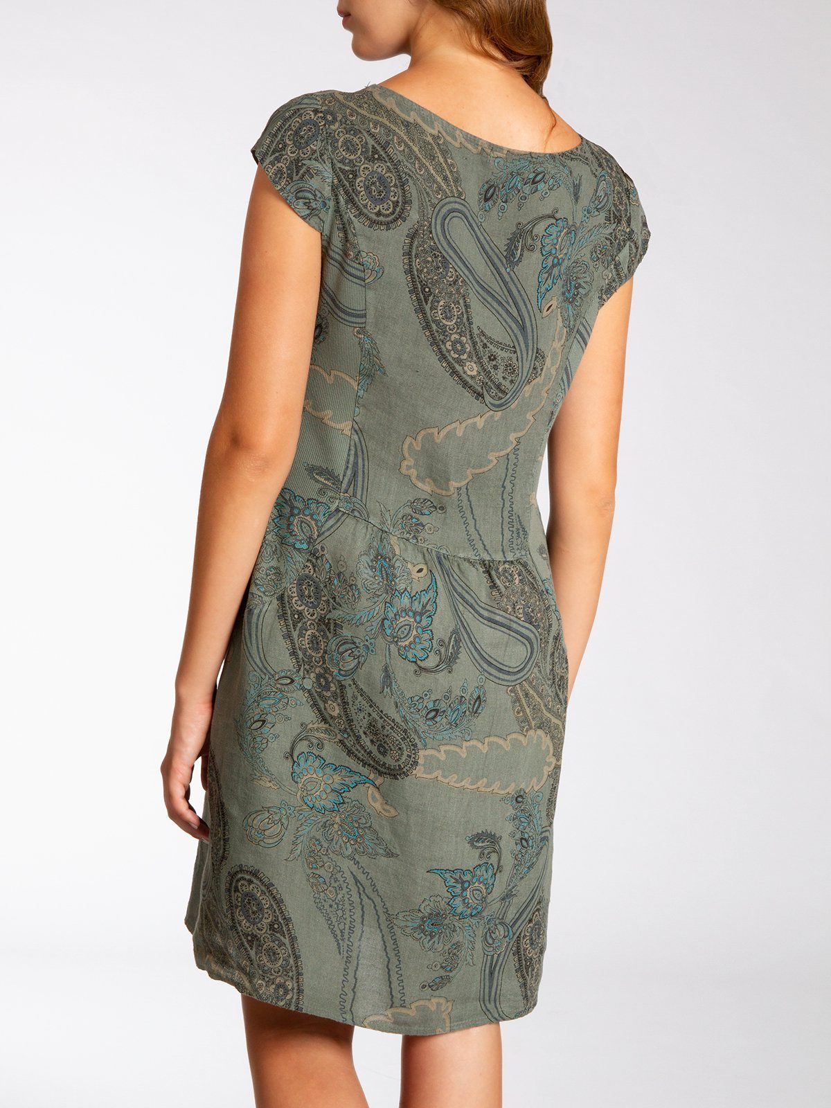 Caspar Sommerkleid SKL022 Damen Sommer Leinenkleid mit Paisley Print bis Größe 50 Luftig leicht, figurumspielende Form, mit seitlichem Jersey-Einsatz