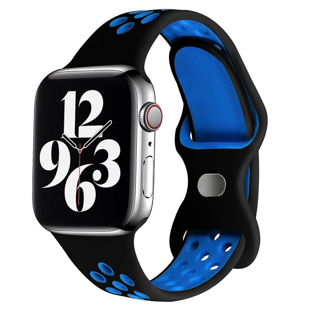 GelldG Smartwatch-Armband Sport Armband Kompatibel mit Apple Watch Armband Atmungsaktiv Silikon schwarz+blau