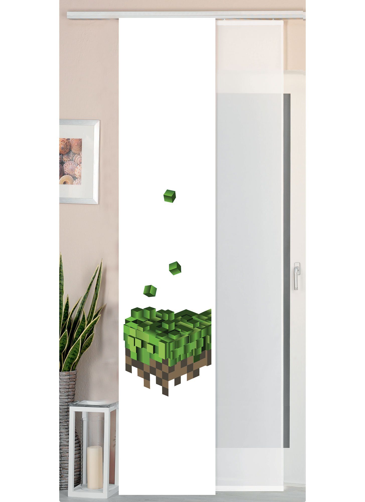 Gardinenbox Schiebegardine, Klettband, blickdicht, Polyester, Wildseide Optik Voile Paneel Paneelwagen 80400