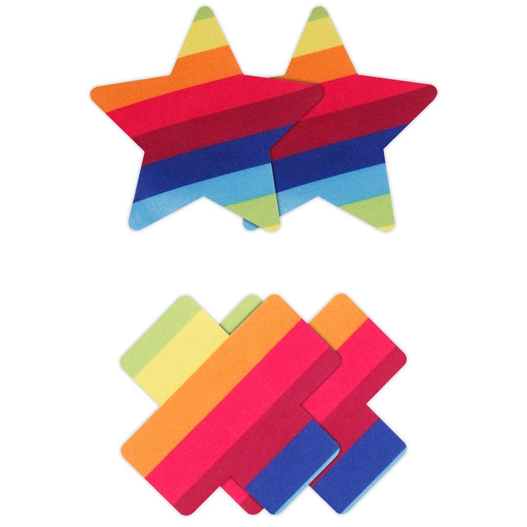 NS Novelties Brustwarzenabdeckung - Regenbogenfarben Paar Nippelsticker Nippelpasties + Sterne 2 X