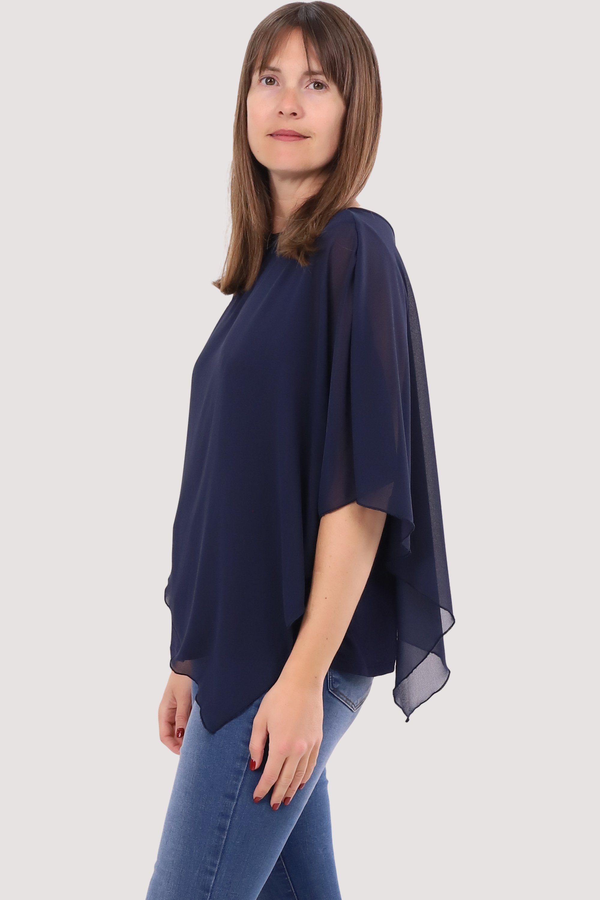 asymmetrisch fashion than dunkelblau malito geschnitten Chiffonbluse Schlupfbluse 10732 Einheitsgröße more Blusenshirt