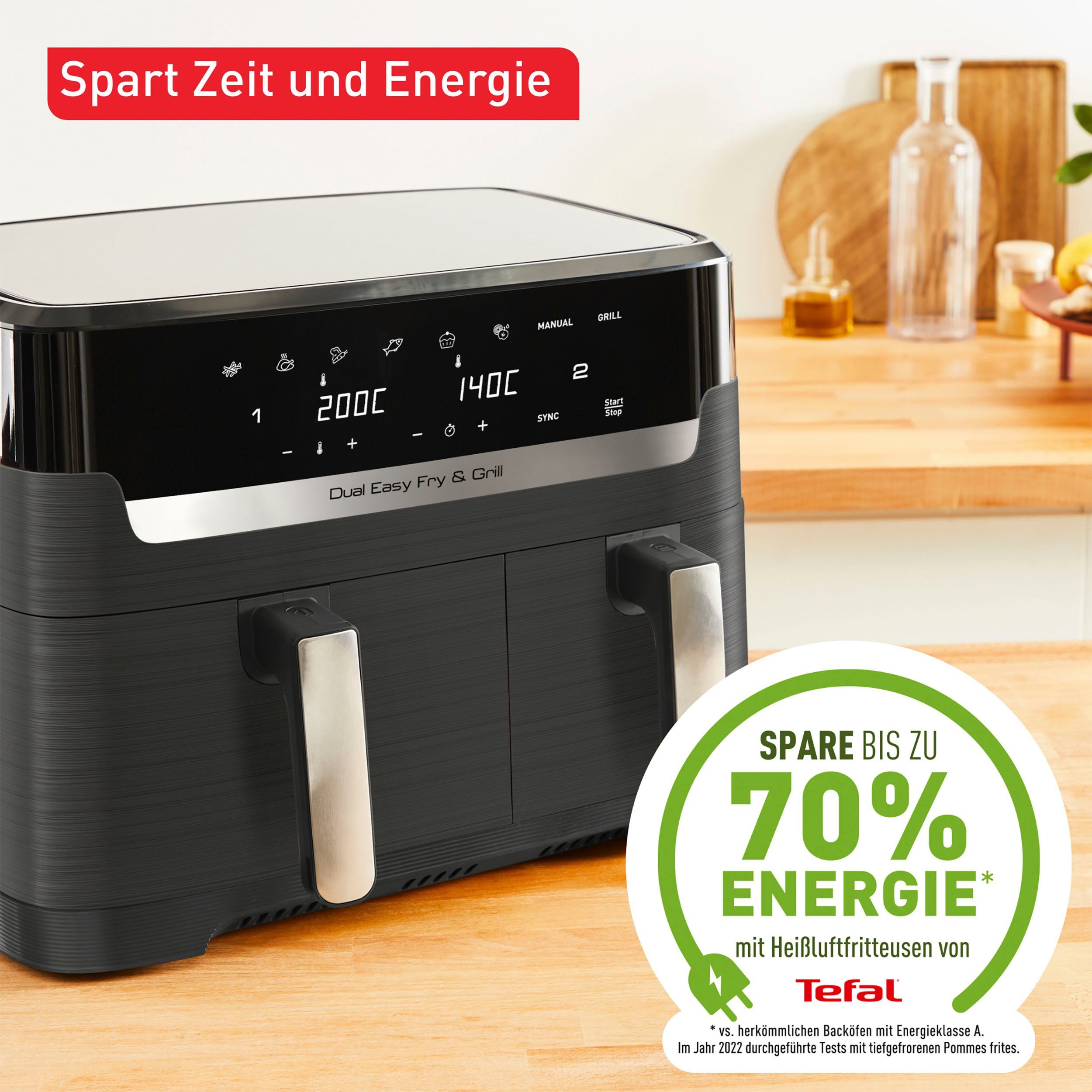 Presse Doppelkammer, & Hamburger Grill Fry Tefal 2700 L 2 8,3 mit Laden, EY905B Heißluftfritteuse Kapazität, Dual Easy W,