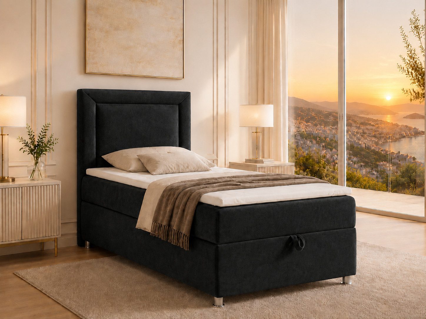 Best for Home Boxspringbett Trinity K-3 SINGLE mit Bettkasten & ca. 5 cm Topper (Einzelbett, Polsterbett mit gepolstertes Kopfteil, Jugendbett, Kinderbett versch. Größen, 3-St., 70x200 80x200 90x200 100x200 cm), Einzel-Boxspringbett mit integriertem Bettkasten