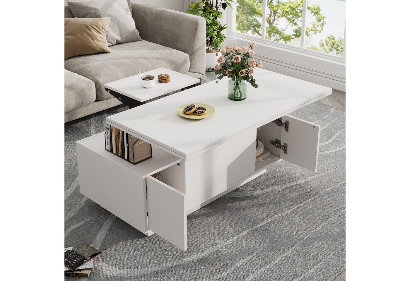 KLAM HOME Couchtisch Moderner Couchtisch mit Doppel-Hebemechanismus (Innovativer Stauraum und bis zu 50 kg Belastbarkeit), Elegantes Design mit praktischer Funktion