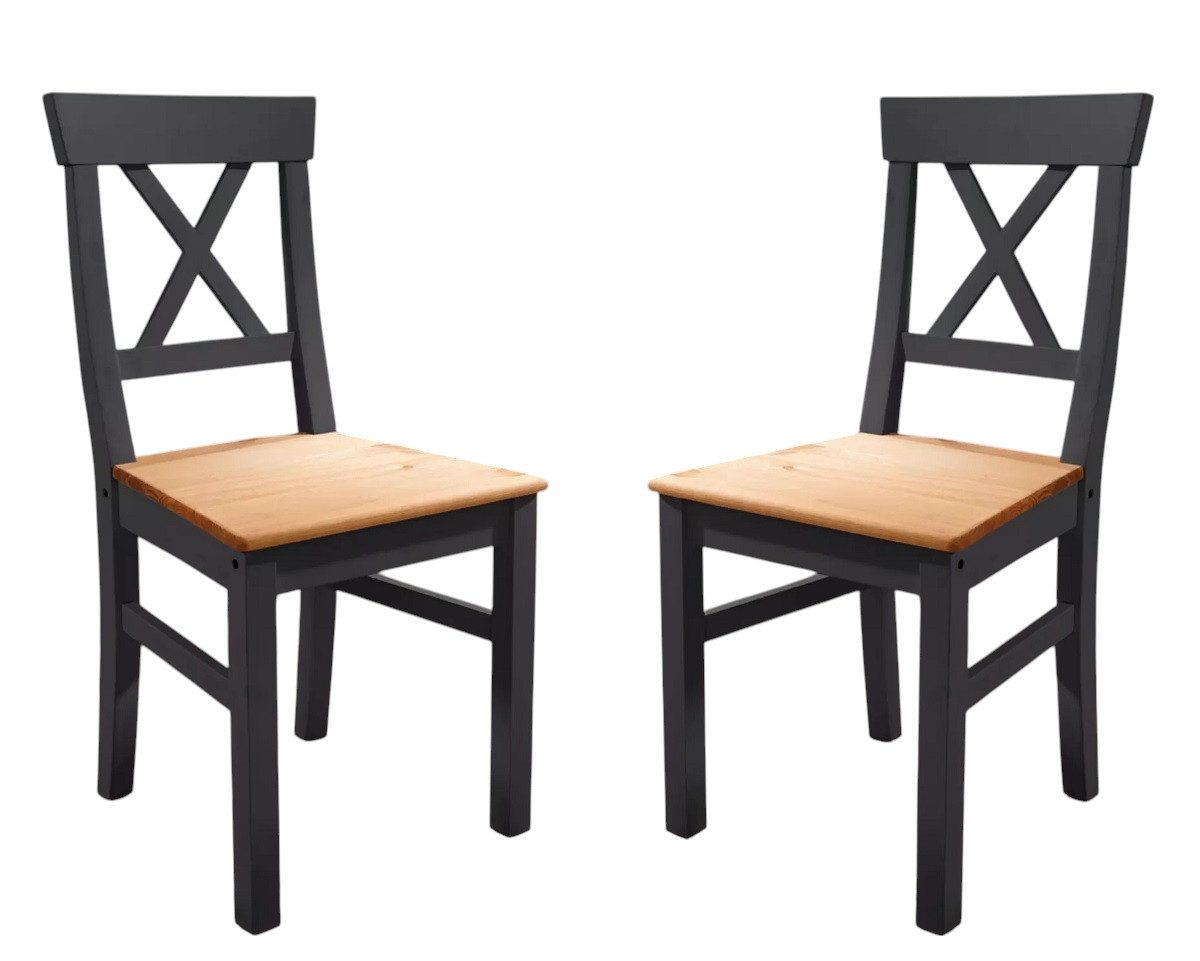 Main Möbel Esszimmerstuhl Esszimmerstuhl 2-Stück "Zürich II" Kiefer massiv grau WZ-0133