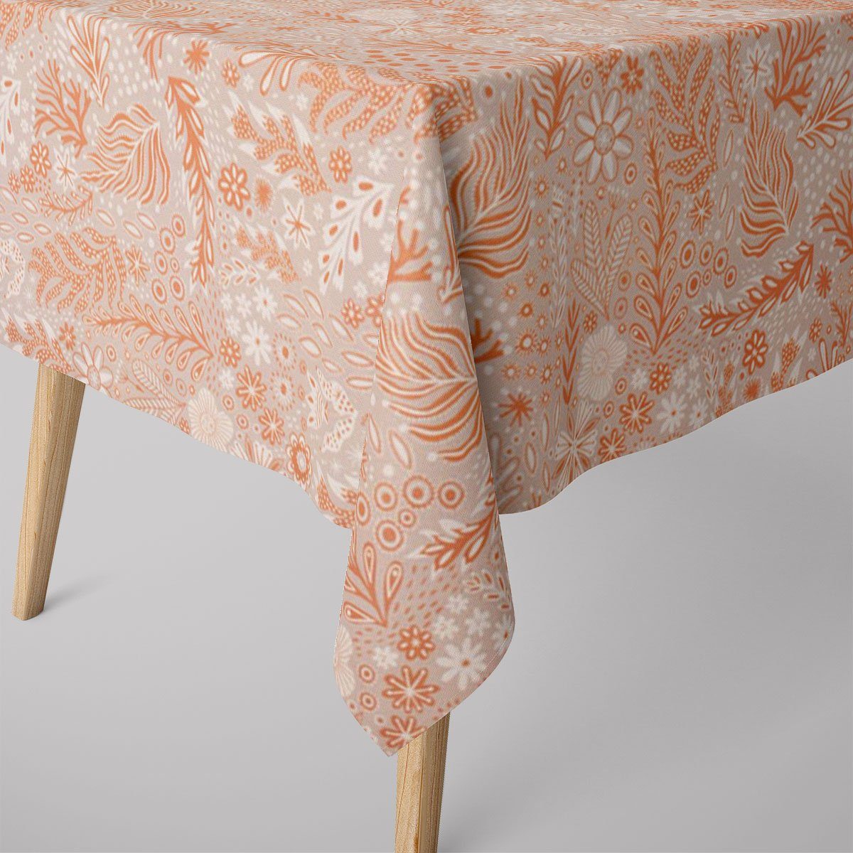SCHÖNER LEBEN. Tischdecke Tischdecke aus Baumwolle Blätter Blumen Gräser grau beige, Digitaldruck