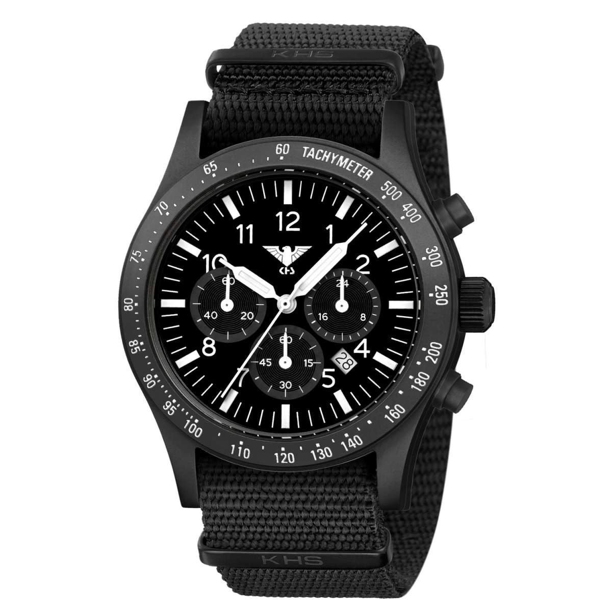 KHS Quarzuhr PLABSSC.NB, Herrenuhr Platoon Solar Chronograph Natoband Schwarz
