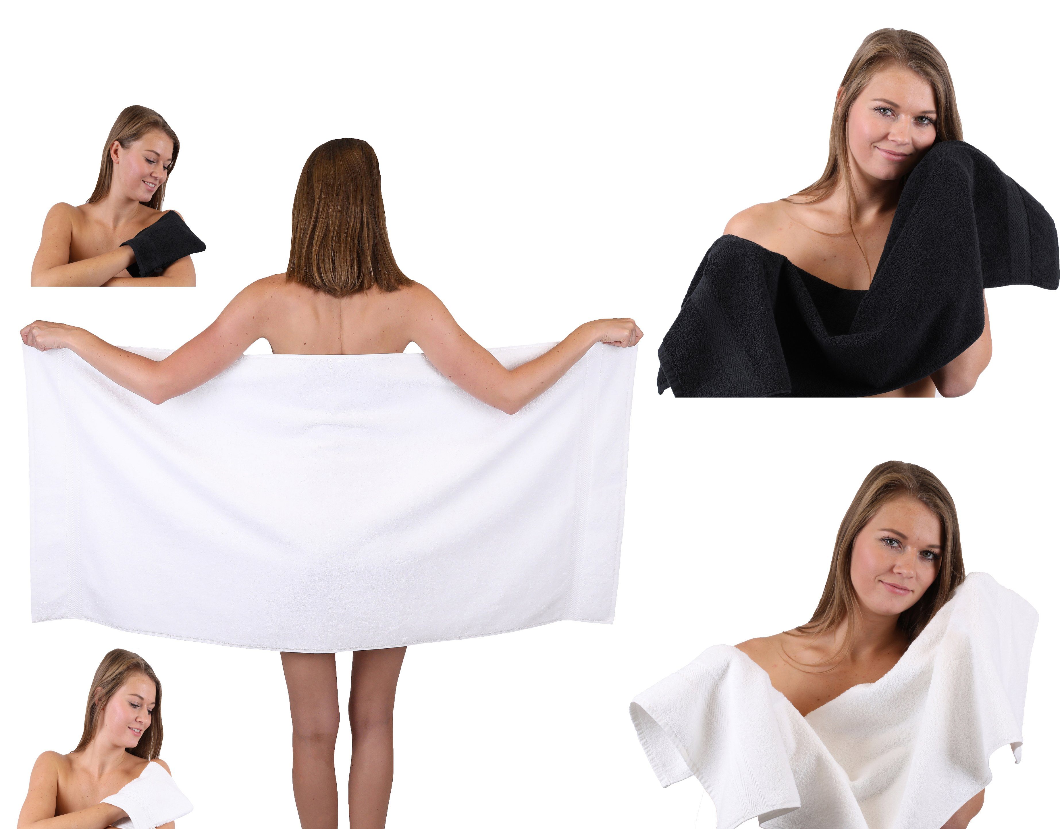 Betz Handtuch Set 5 TLG. Pack Waschhandschuhe, 2 Handtücher 100% Baumwolle Duschtuch 1 Handtuch weiß-schwarz Single 2 Set 100% Baumwolle