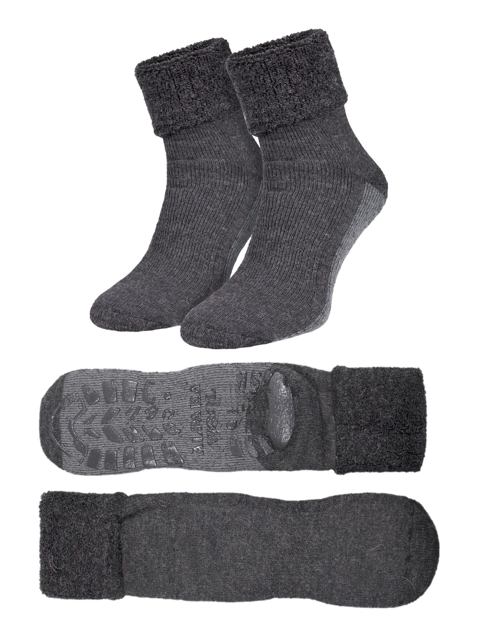 Black Snake ABS-Socken Alpaka Haussocken mit rutschfester Stoppersohle für Damen und Herren (Socken-Set, 2-Paar, Anthrazit 43/46) wärmende Wollmischung mit Komfortbund für Homeoffice und Winterabende