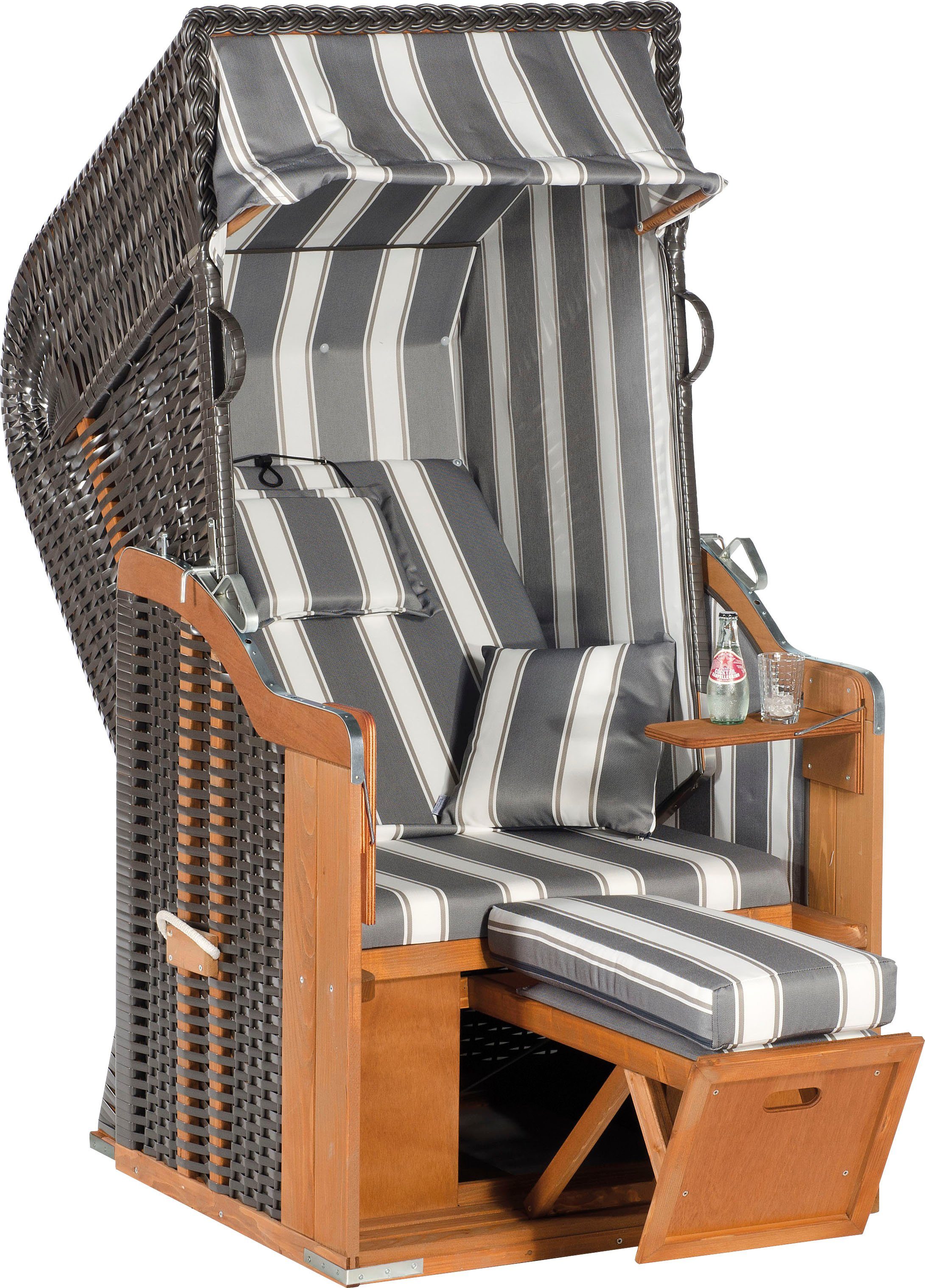 SunnySmart Strandkorb Rustikal 250 Plus 1-Sitzer, BxTxH: 95x90x160 cm, Halblieger, 1-Sitzer, komplett montiert, Oberkorb in einem Stück geflochten