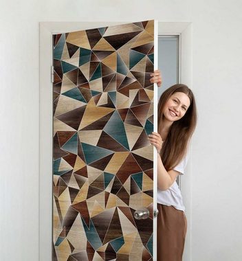 MyMaxxi Dekorationsfolie Türtapete Abstrakte kleine Dreiecke in Holz Farben