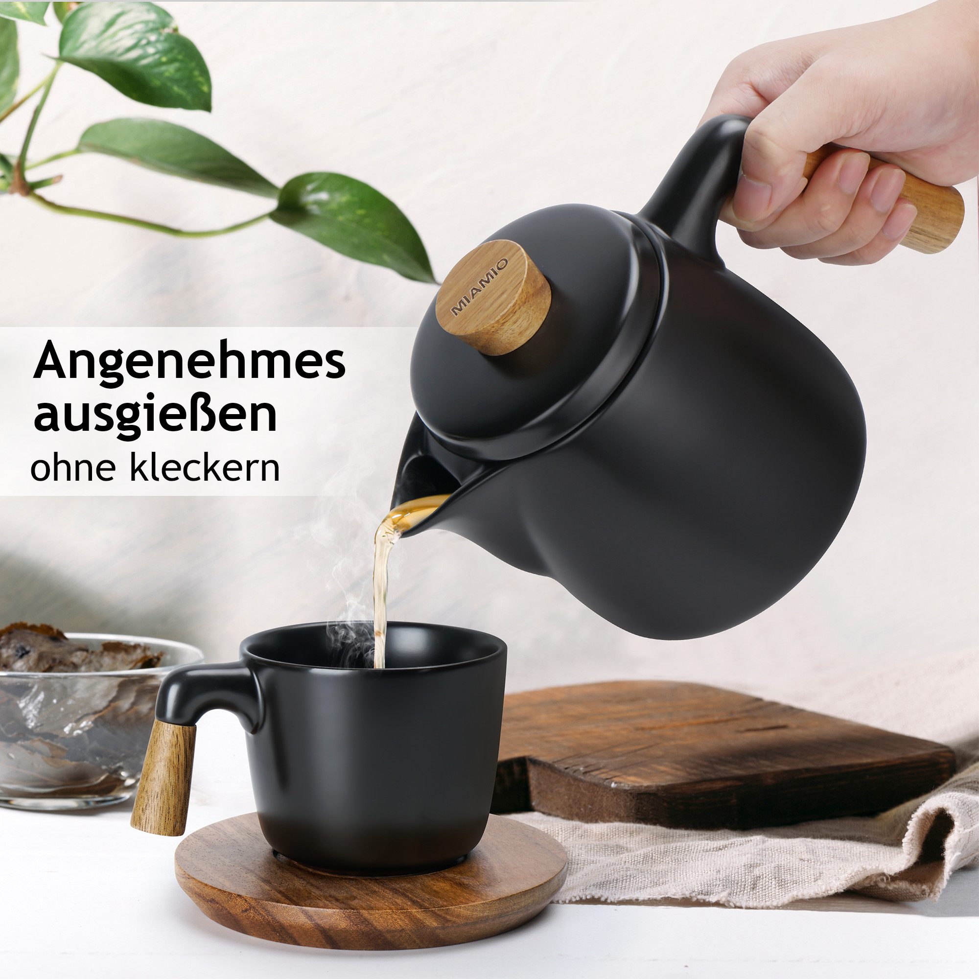 MiaMio Teeservice Teekanne mit Stövchen und Siebeinsatz, 1 l, Schwarz (3-tlg), Keramik, mit Stövchen und Siebeinsatz, 1 l – Bild 5 von 5