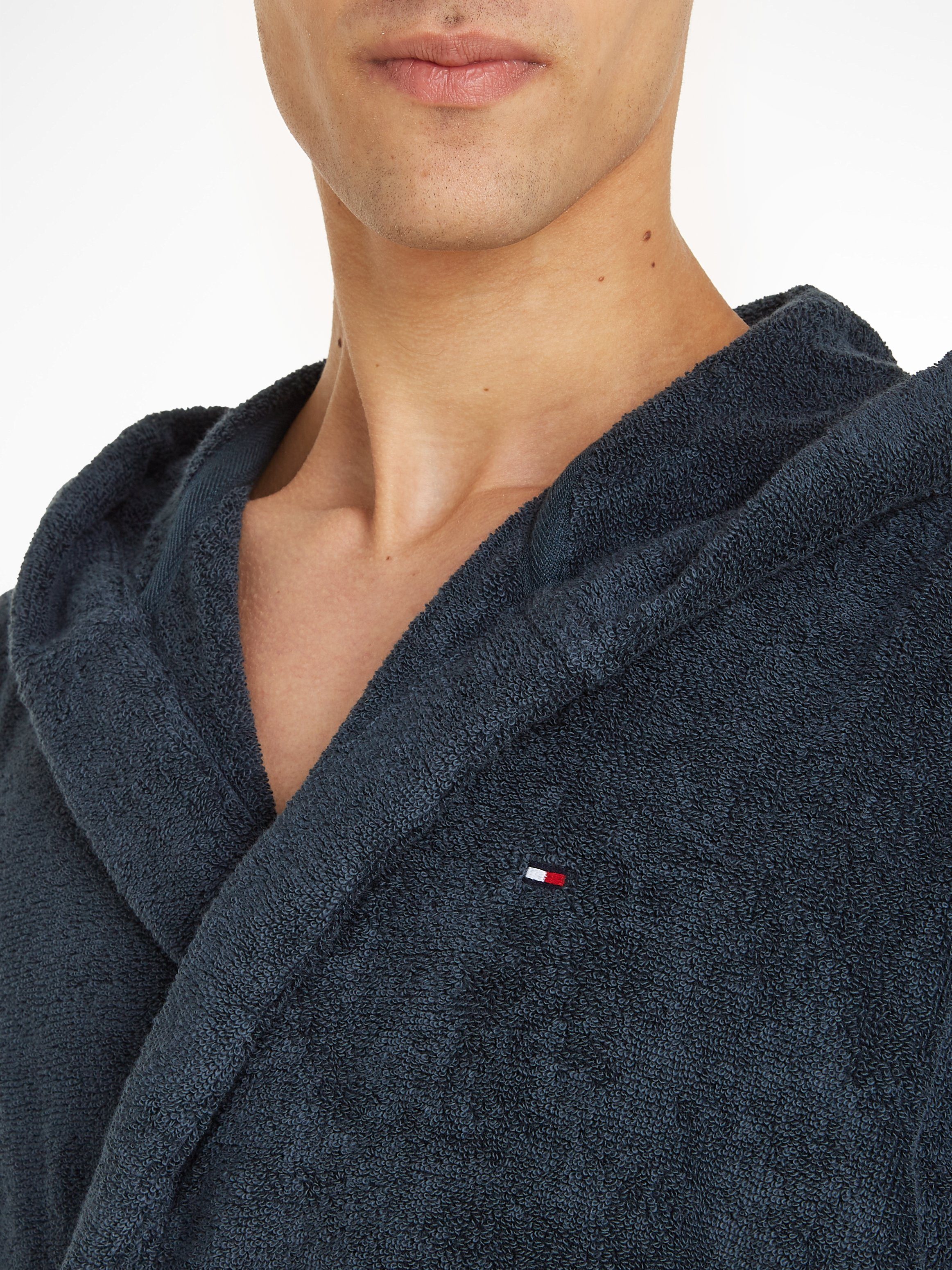 Tommy Hilfiger Underwear Bademantel, Kurzform, Baumwoll-Webfrottier, Gürtel, mit aufgesetzten Taschen