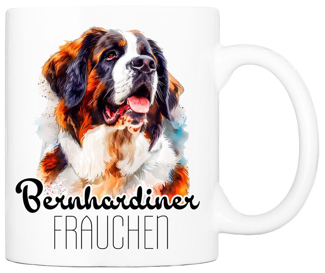 Cadouri Tasse BERNHARDINER FRAUCHEN - Kaffeetasse für Hundefreunde, Keramik, mit Hunderasse, beidseitig bedruckt, handgefertigt, Geschenk, 330 ml