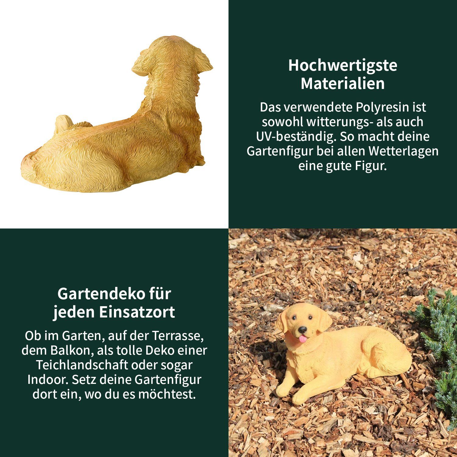 Dekofigur, - wetterfeste Gartendeko - aus Gartenfigur Polyresin VERDOBA Hund Gartenfigur Kunstharz
