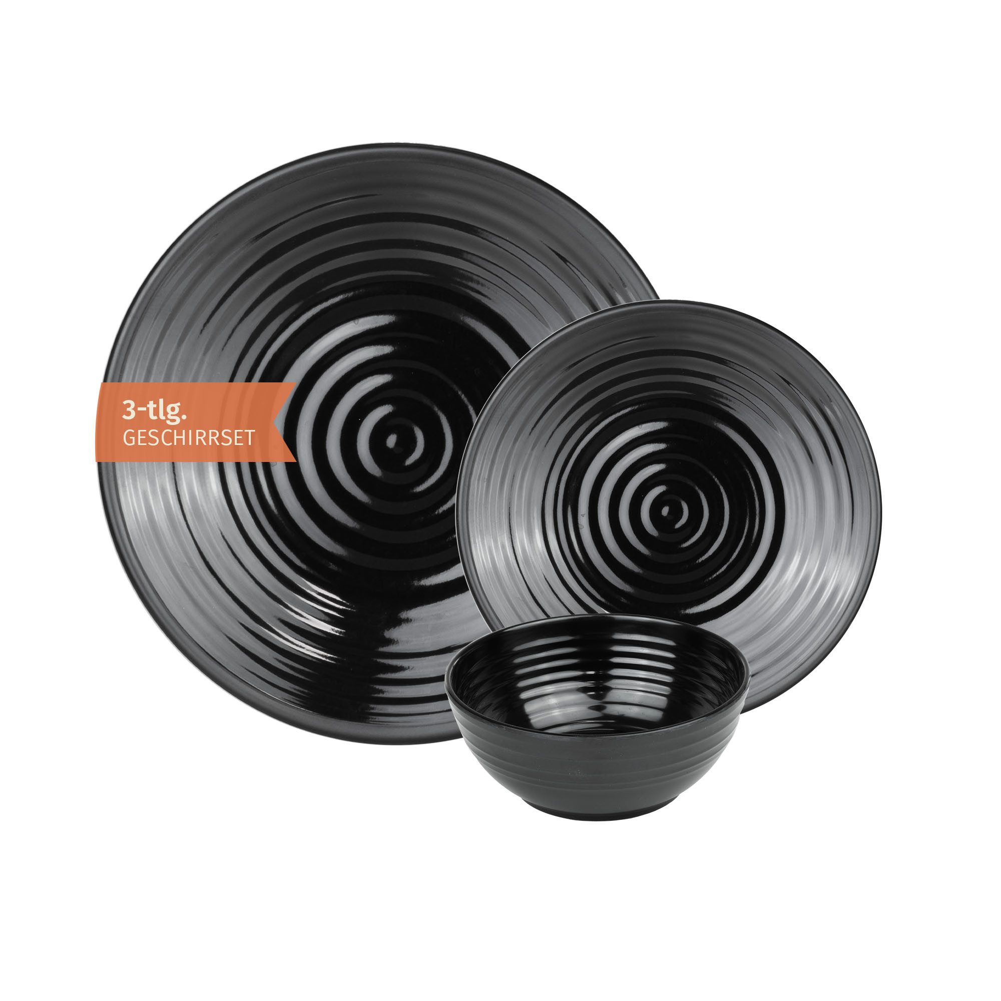 Moritz Geschirr-Set Camping Geschirr Stone Black 3-teilig, 3 tlg, Geschirrset Campinggeschirr Picknick Geschirr Bootsgeschirr
