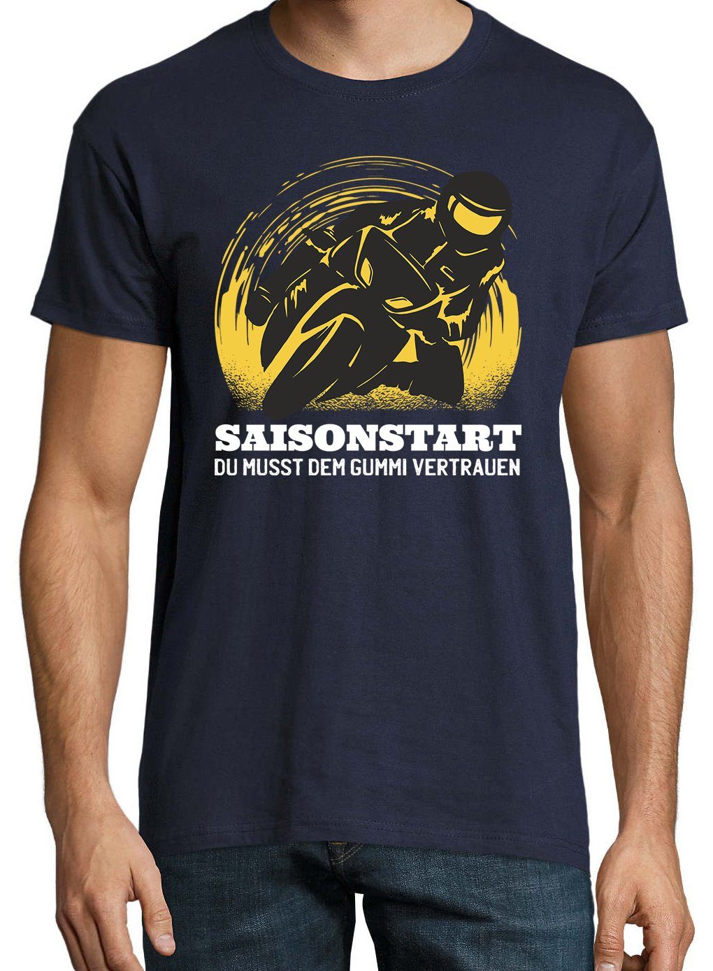 Designz Frontprint mit Saisonstart Herren Motorsport Navyblau Shirt trendigem T-Shirt Youth