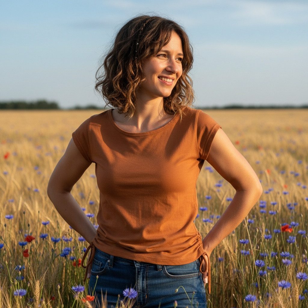 Guru-Shop T-Shirt Yoga T-Shirt aus Bio-Baumwolle - curry Festival, Ethno St günstig online kaufen