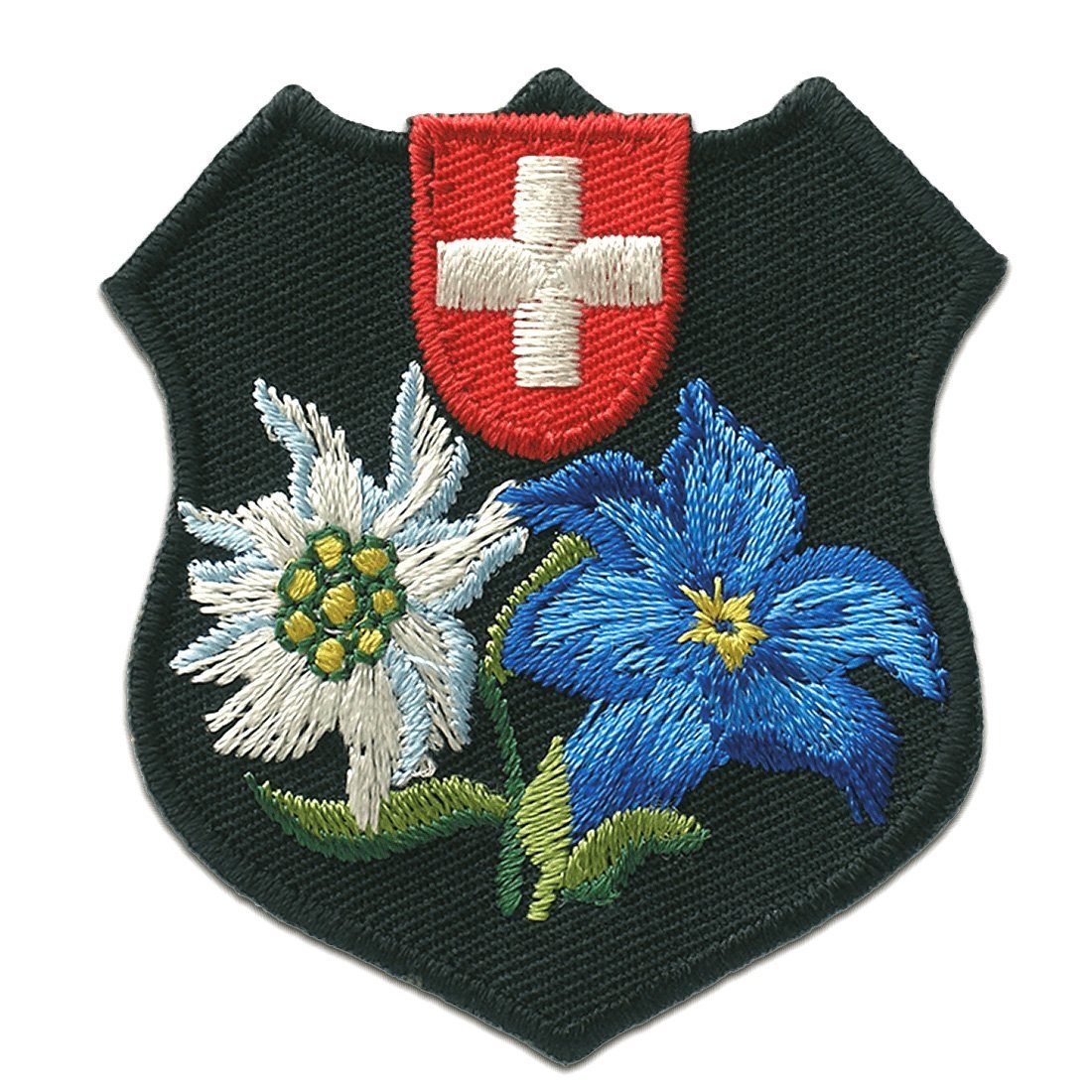 Catch the Patch Aufnäher Bügelbild, Aufbügler, Applikationen, Patches, Flicken, zum aufbügeln, Polyester, Trachten Schweizer Wappen Blume - Größe: 5,2 x 5,5 cm