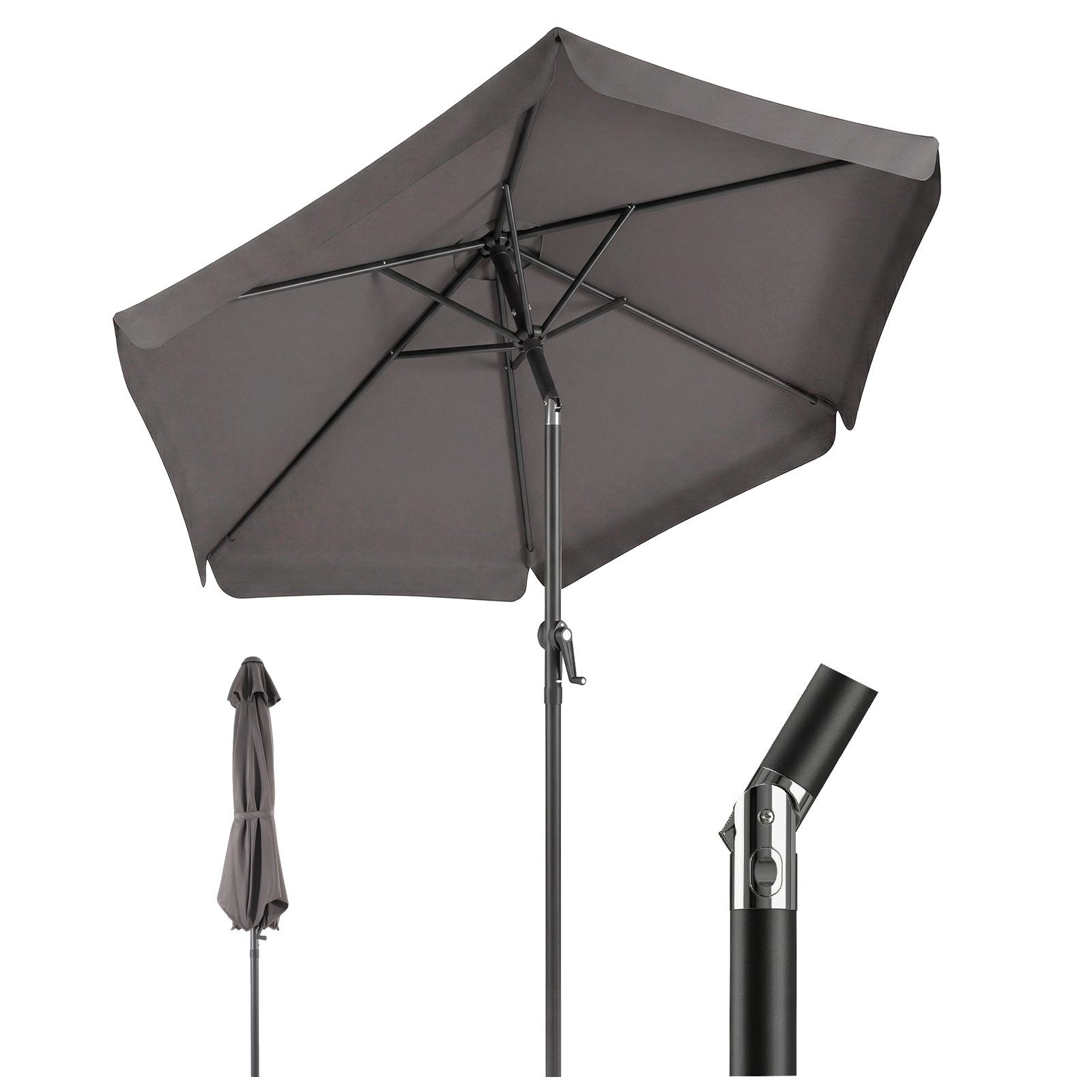 Sekey Sonnenschirm 200 cm Gartenschirm Rund Marktschirm Knickbar mit Kurbel, LxB: 200x200 cm, mit Überhang, Windstabil & neigbar, ideal für Balkon, Garten, UV 50+