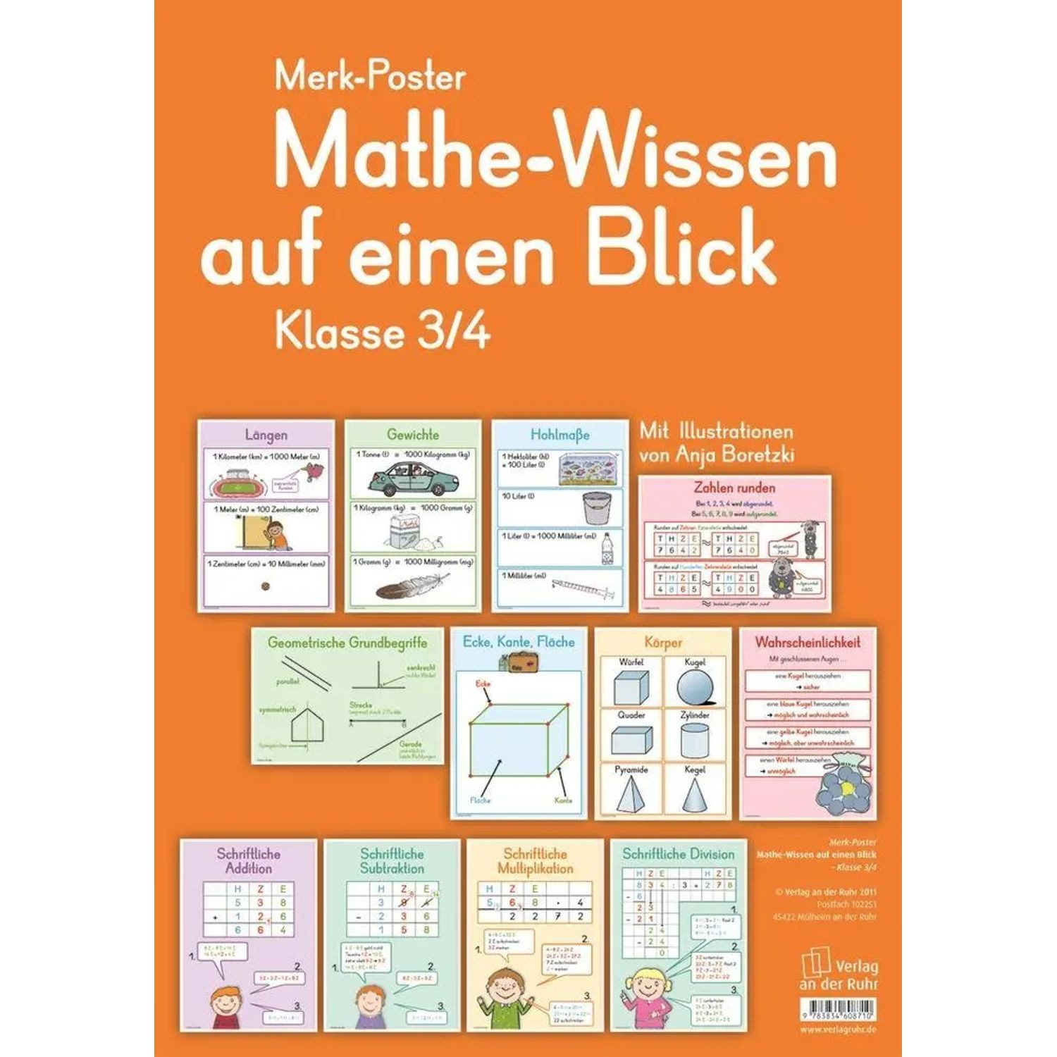 Verlag an der Ruhr Poster Merk-Poster Mathe-Wissen auf einen Blick Klasse 3/4