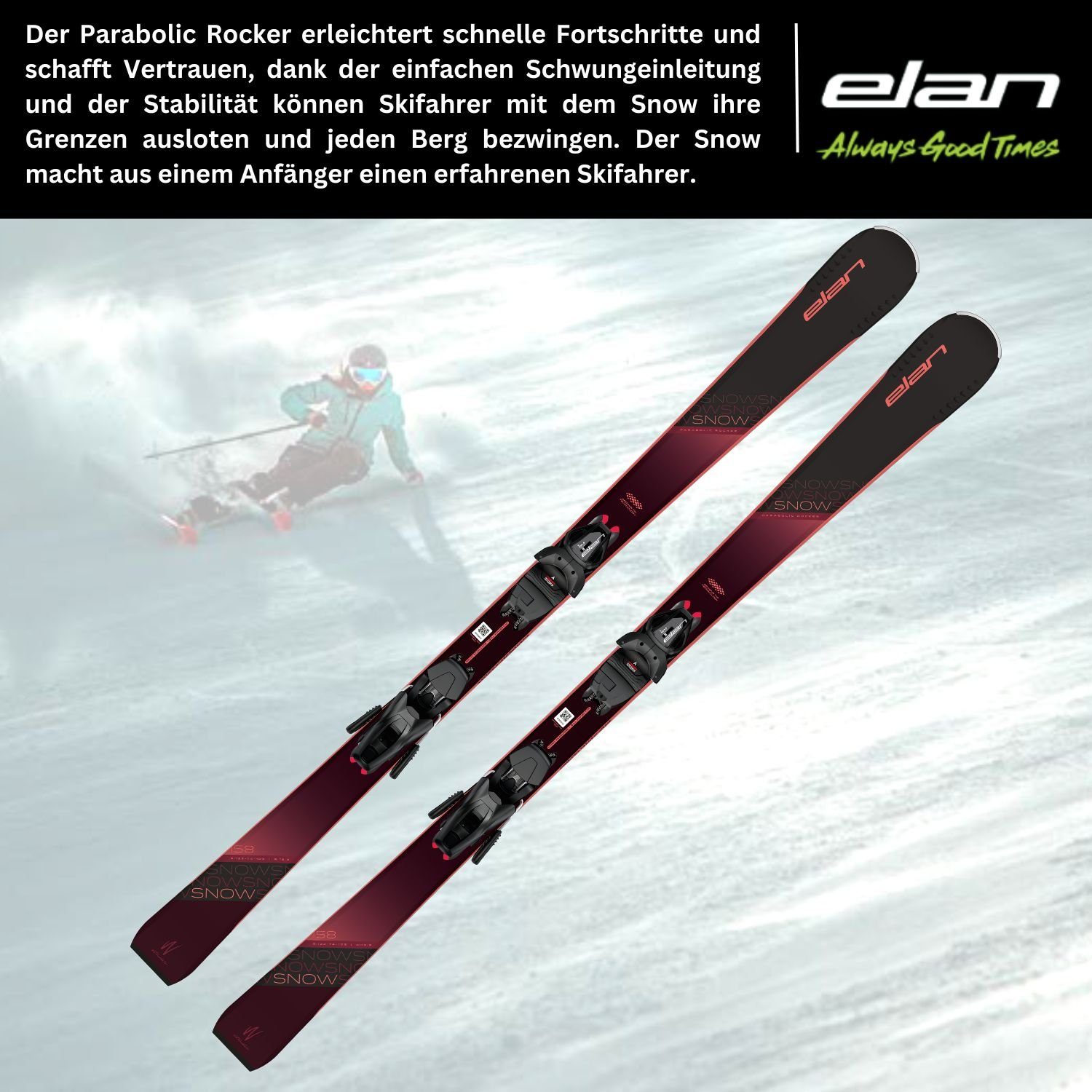 elan Ski, Damenski Ski Elan Snow / White Parabolic Rocker + Bindung EL9.0