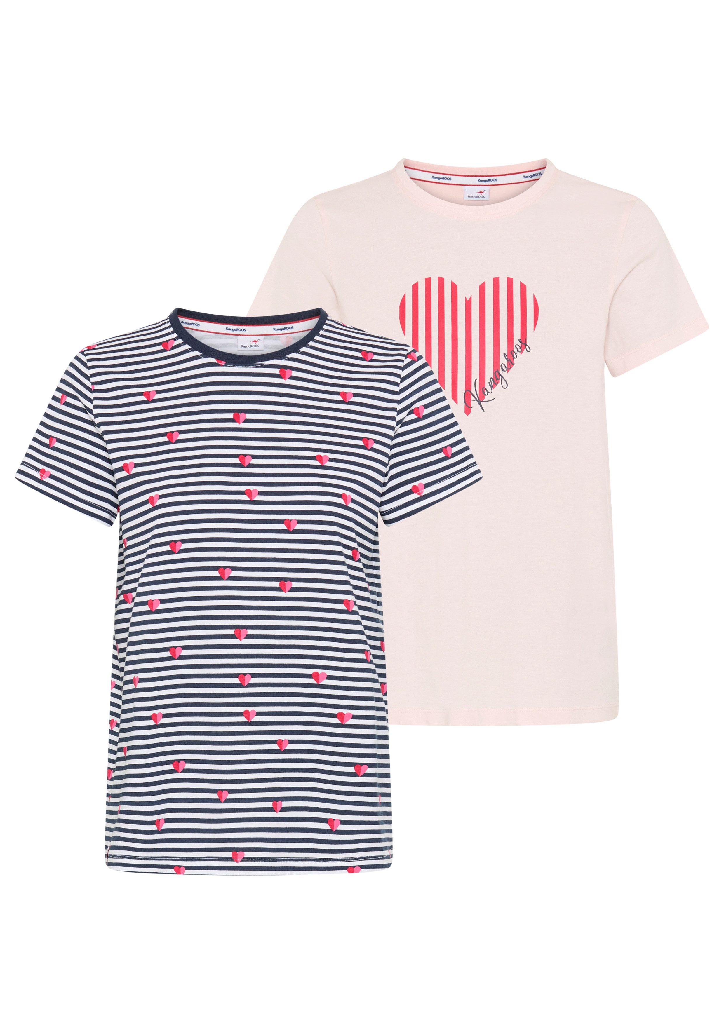 KangaROOS T-Shirt (Packung, 2-tlg) Kurzarm, Rundhalsausschnitt, mit Herzchendruck. € 39,99, (€ 20,00 pro 1 Stk).