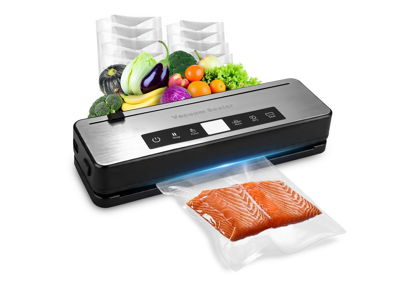 CkeyiN Pro Vakuumierer 80 kPa Vakumierergerät für Lebensmittel,4-in-1 Folienschweißgerät, 100W, für Trockene, Feuchte, Frische, mit Schlauch und 10Vakuumier-Beutel