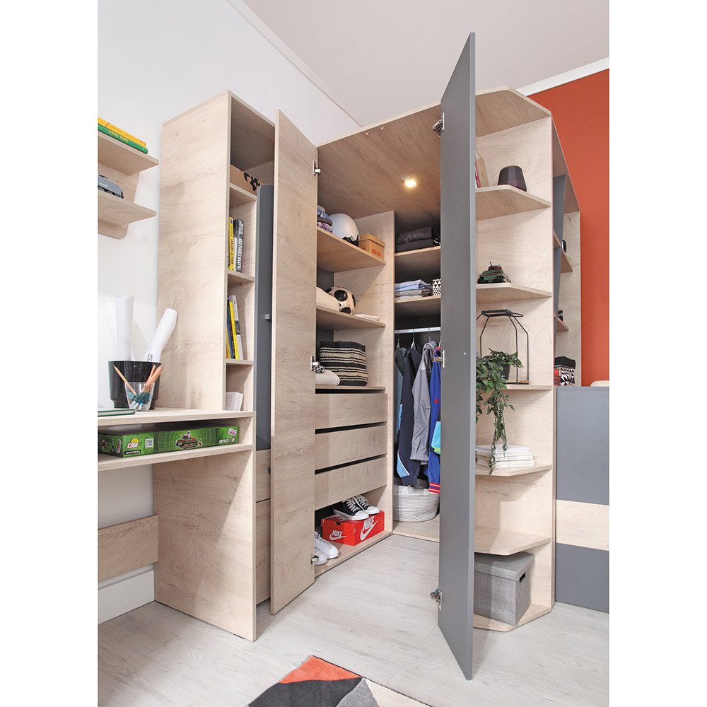 Lomadox Kleiderschrank DIAMANTE-133 Eiche Nb. mit anthrazit, 2 Türen, B/H/T ca. 135/190/135 cm – Bild 2 von 4
