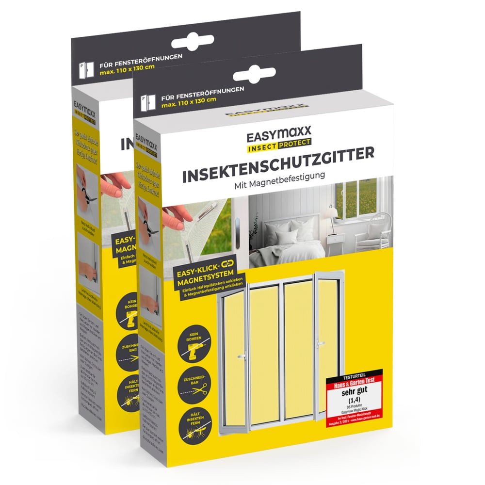 EASYmaxx Insektenschutz-Fensterrahmen Insect Protect Insektenschutzgitter 110 x 130 cm mit Magnetbefestigung, (2-St), Schutz gegen Mücken, Fliegen, Wespen etc. magnetisch leicht anbringbar