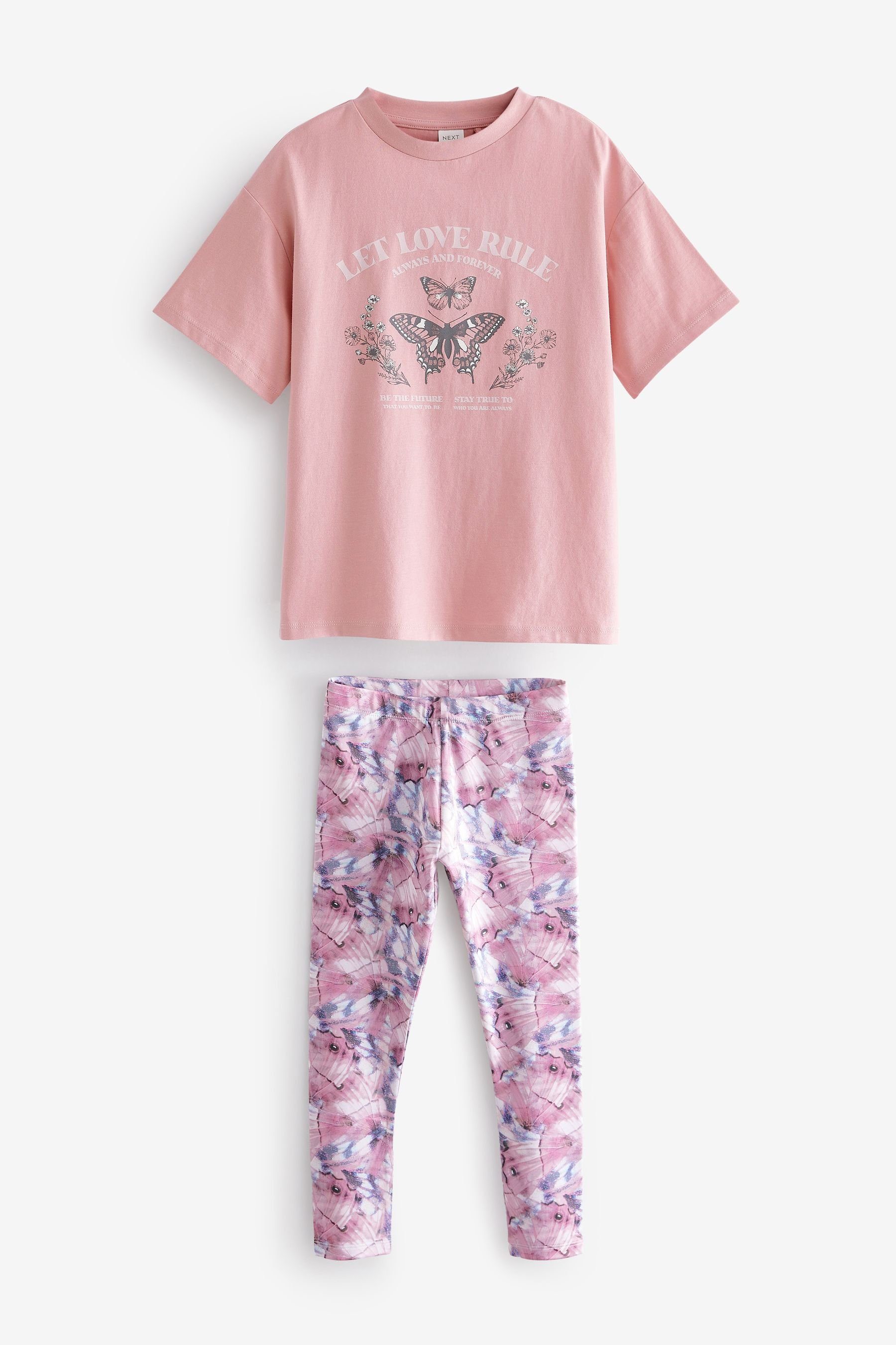Next Shirt & Leggings T-Shirt und Leggings im Set (2-tlg) Pink Schmetterling