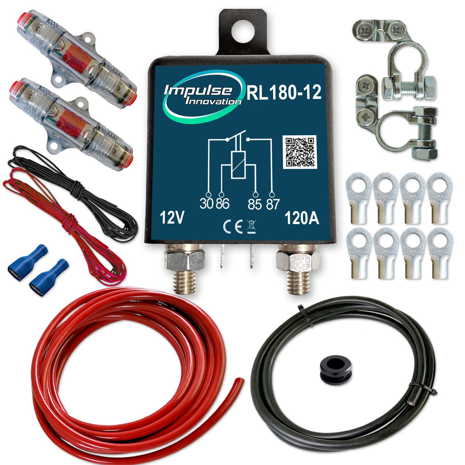 Impulse Innovation Batterie-Trennrelais Zweitbatterieset 12V RL180-12 Trennrelais 100A mit 10mm² Kabel