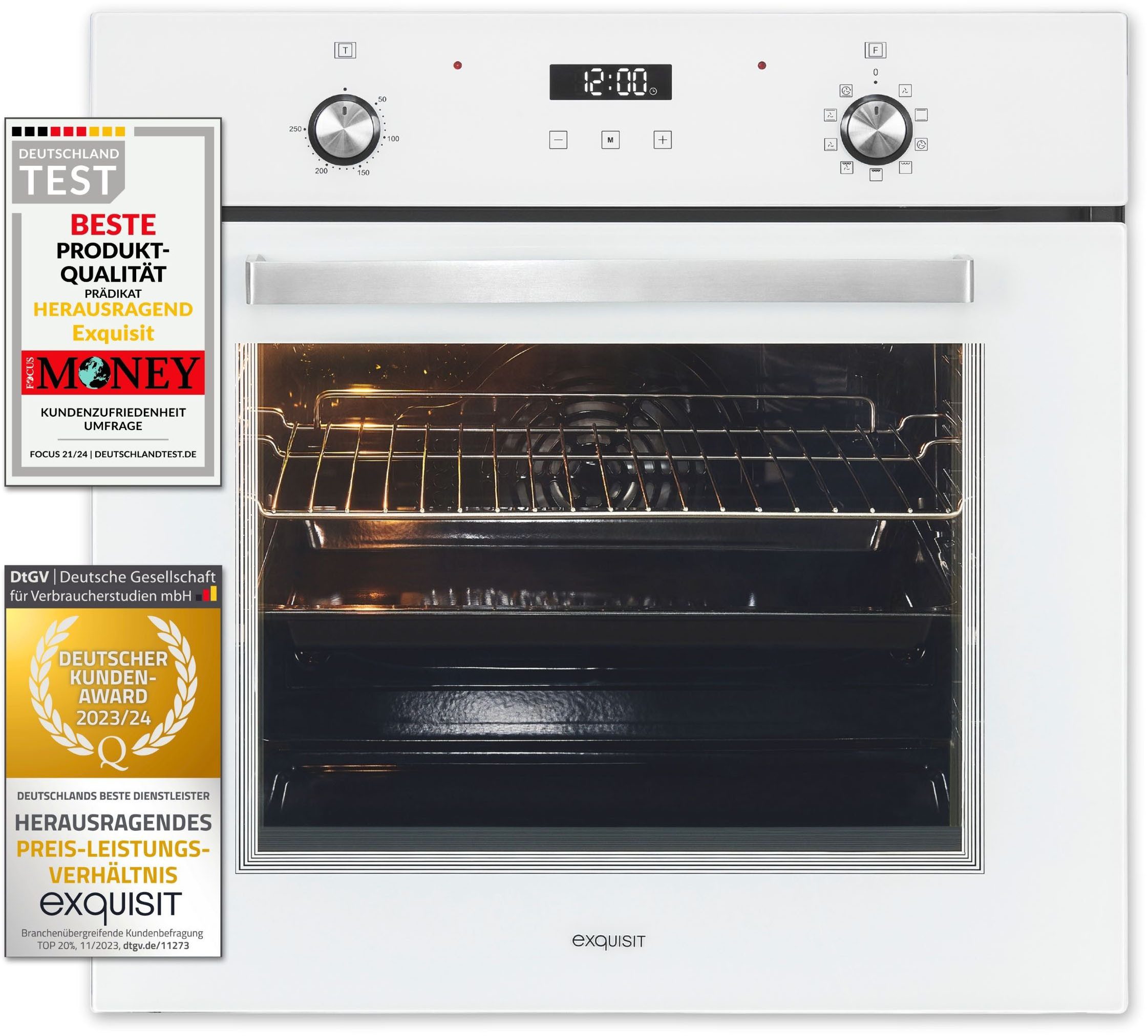 exquisit Backofen EBE76-9-H-020, mit 1-fach-Teleskopauszug, Pizzafunktion – ideal für Pizza, Focaccia und mehr!