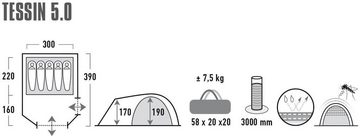 High Peak Kuppelzelt Zelt Tessin 5.0, Personen: 5 (mit Transporttasche)
