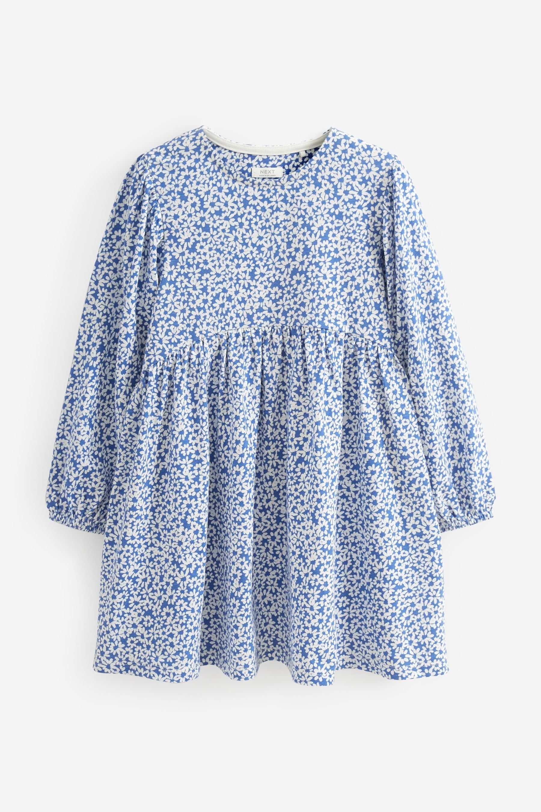 Next Jerseykleid Langärmeliges Jerseykleid (1-tlg) Blue/White Daisy Flower Print | Jerseykleider