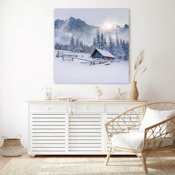 Primedeco Glasbild Wandbild Quadratisch Traumhafte Schneelandschaft mit Aufhängung, Natur