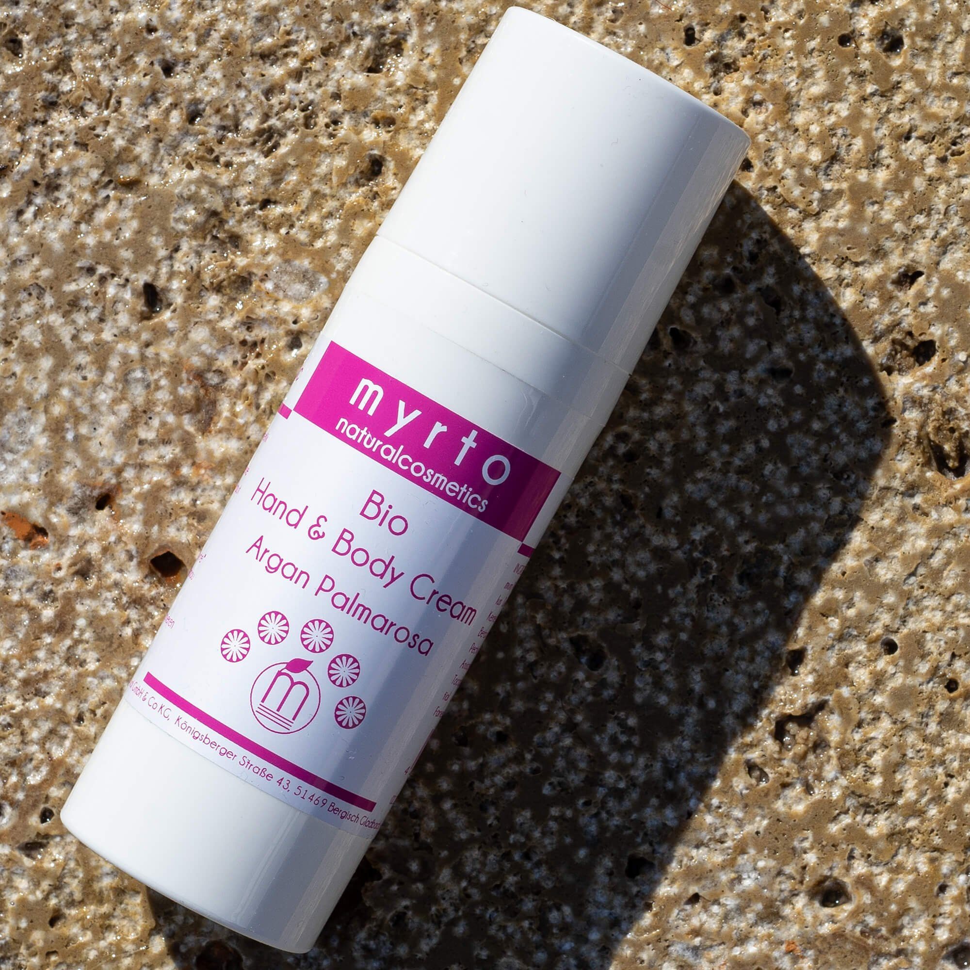 myrto Naturkosmetik Handcreme Bio Handcreme Argan Palmarosa - bei strapazierter Haut, naturreine ätherische Öle, emulgatorfrei, vegan, palmölfrei